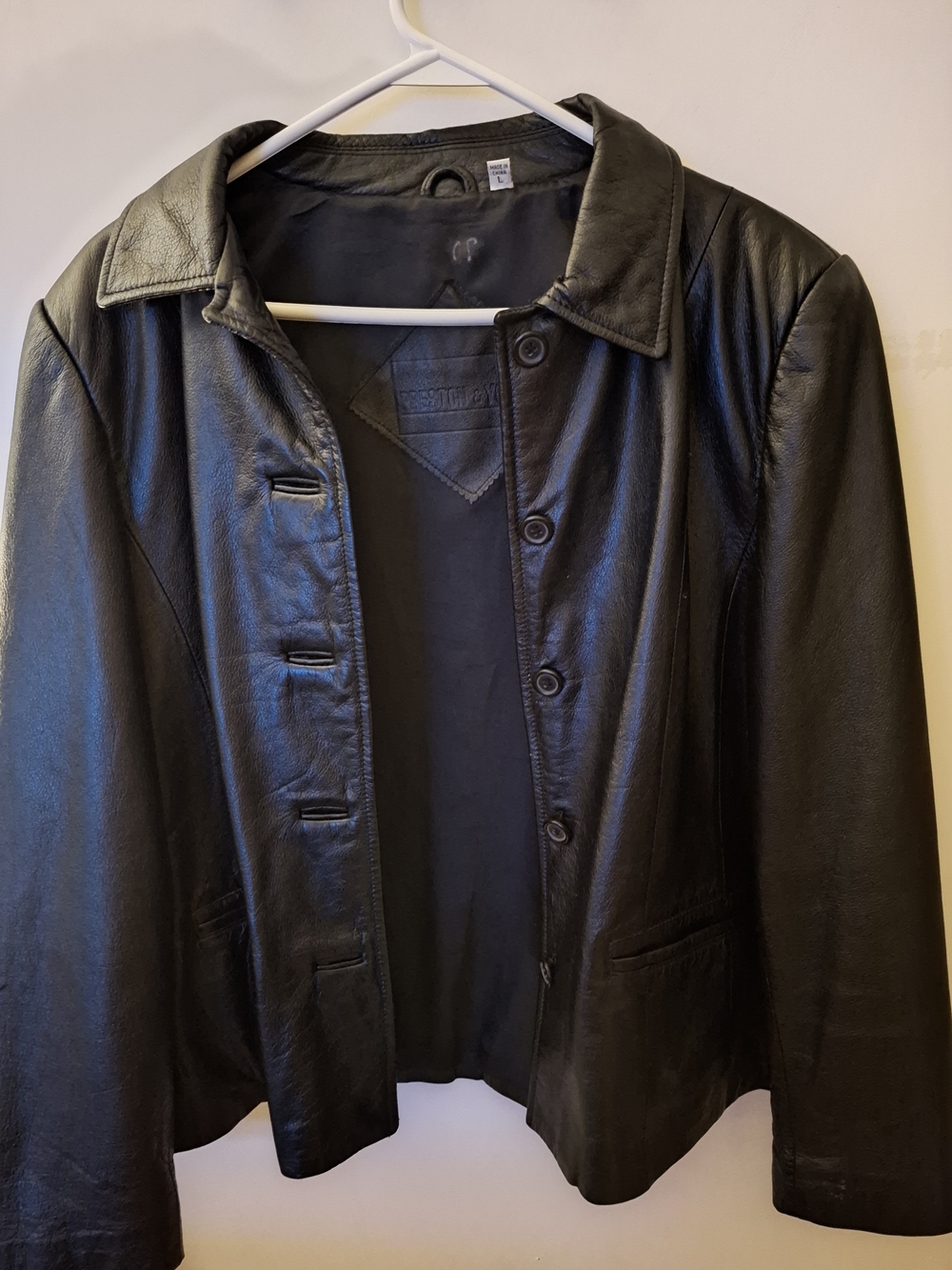Preston & York Classic BlackLeather Jacket - Women's Button Front